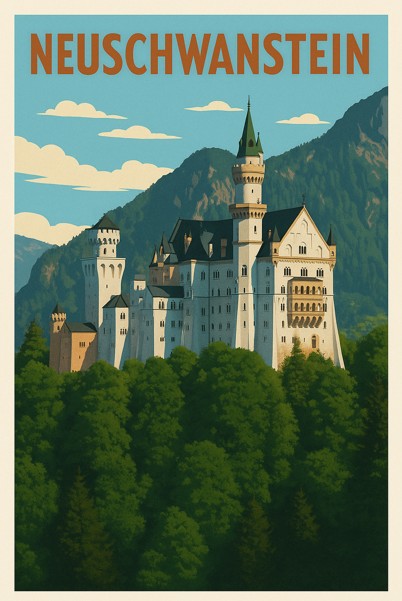 Germany, Neuschwanstein - Retro, Art