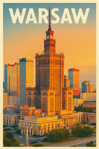 Poland, Warsaw - Palace Culture Sunset