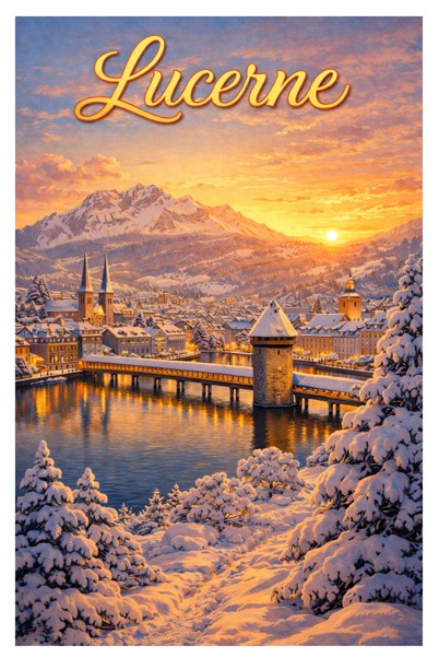 Switzerland, Lucerne - Snow Sunset