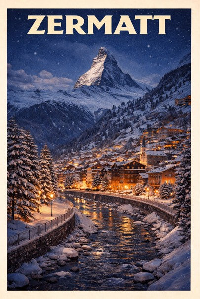 Switzerland, Zermatt - Night Snow Matterhorn