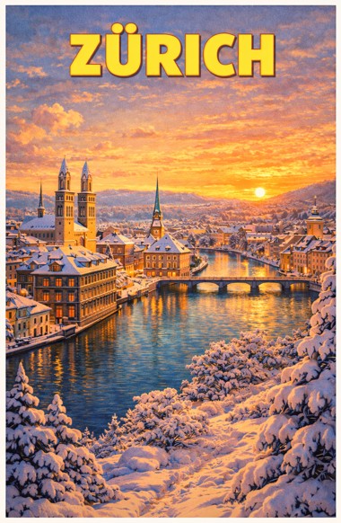 Switzerland, Zurich - Snow Sunset